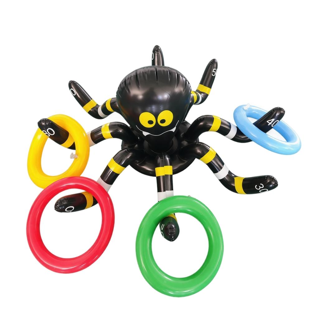 Inflatable Spider Ring Toss Game Set with Large Spider and Multiple Toss Rings for Indoor Outdoor Party Activities Halloween Event Decorations