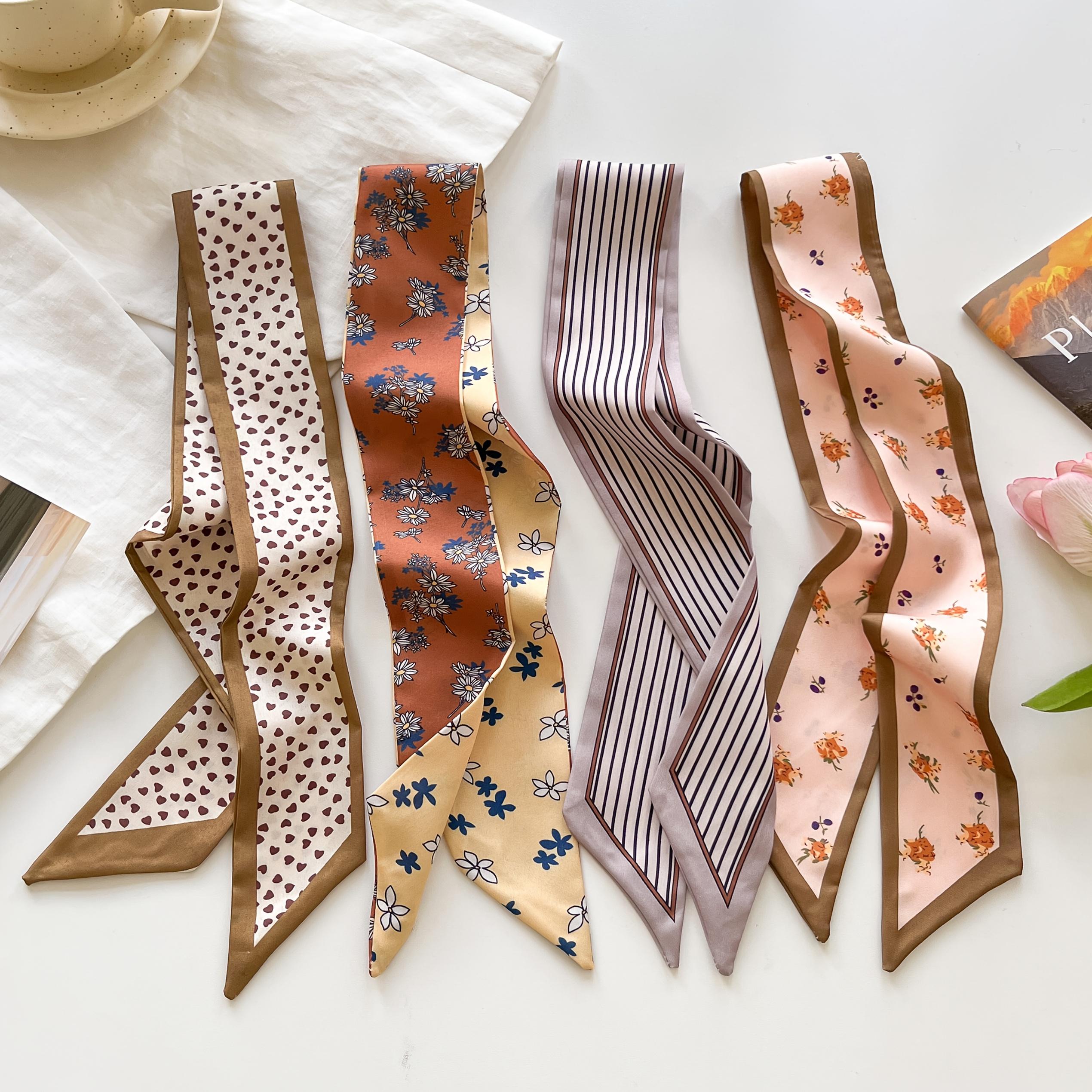 

4 Pack Khaki Fashion Scarves - Lightweight Polyester Hair Scarf, Purse Scarf & Headband, Ideal for Daily Outfits, Beach Vacation