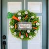 Artificial Eucalyptus Wreath with Carrots Spring Summer Wildflower Wreath with Green Leaves for Front Door Wall Window Porch Easter Party Decor