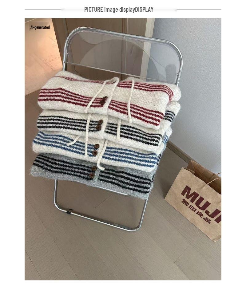 Striped Cozy Hoodie Sweater - Soft Korean-Style Cardigan for Autumn/Winter