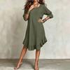 Damen Sommerkleid mit V-Ausschnitt, Ellenbogenärmeln, lockerem Schnitt und Rüschensaum für den täglichen Gebrauch