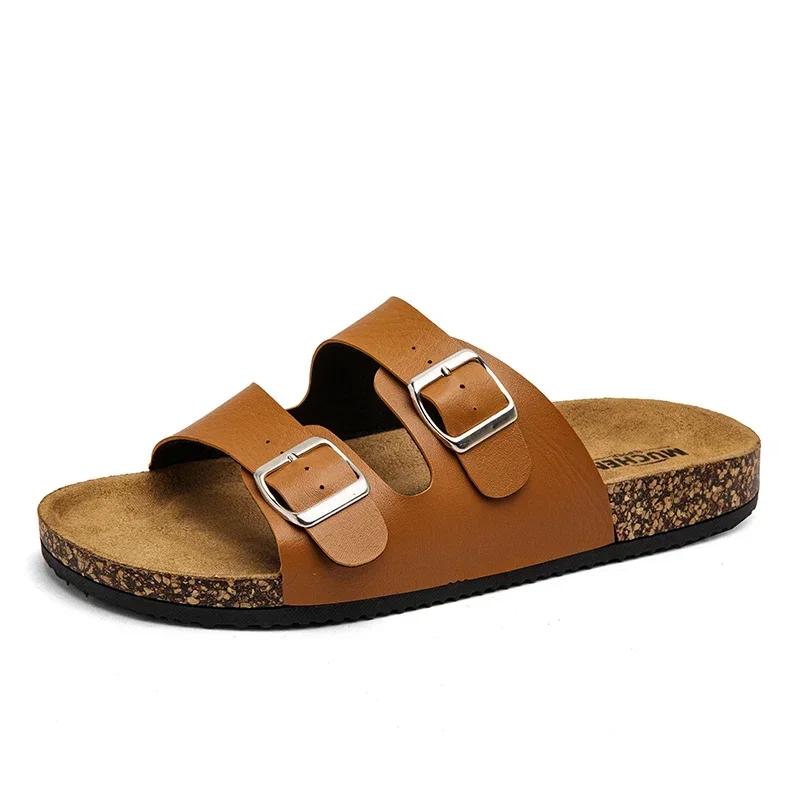 Fashion Classic Slippers For Men Comfortable Summer Cork Shoes For Men Outdoor Sandals Microfiber Plus Size 36-46 Unisex