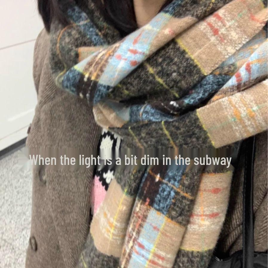 Plaid Korean-Style Women's Winter Scarf - Warm Imitation Cashmere Snood