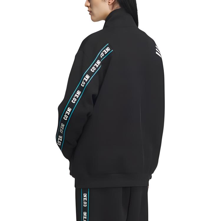 Adidas Neo Letter Print Striped Color Block Retro Sports Stand Collar Long Sleeve Jacket Men Jacket Black IK7612