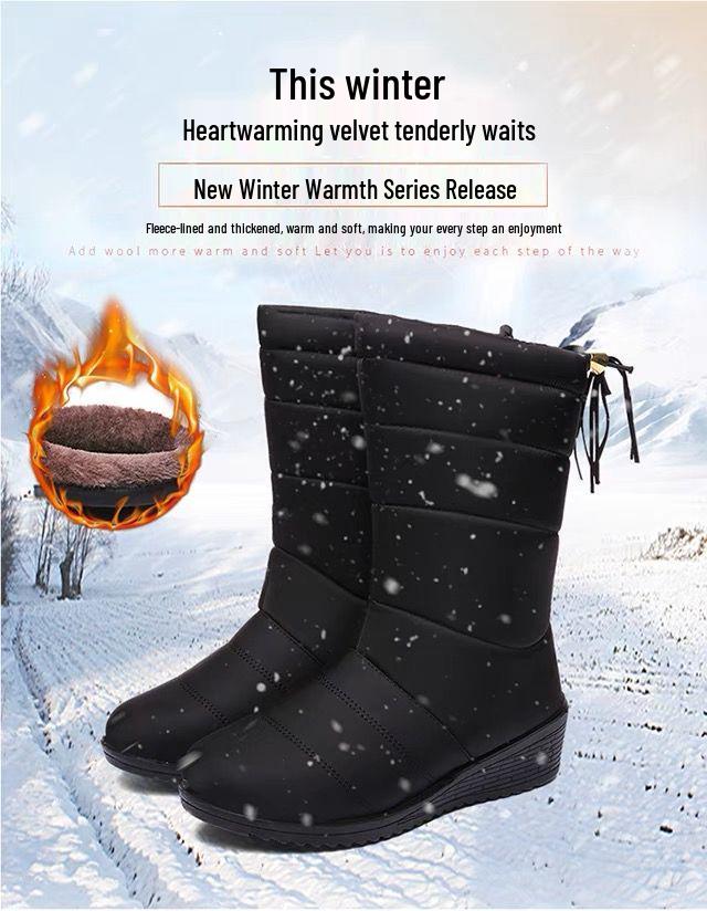 Women's Waterproof Mid-Calf Winter Boots - Non-Slip Thick Sole with Warm Velvet Lining, Plus Size Available