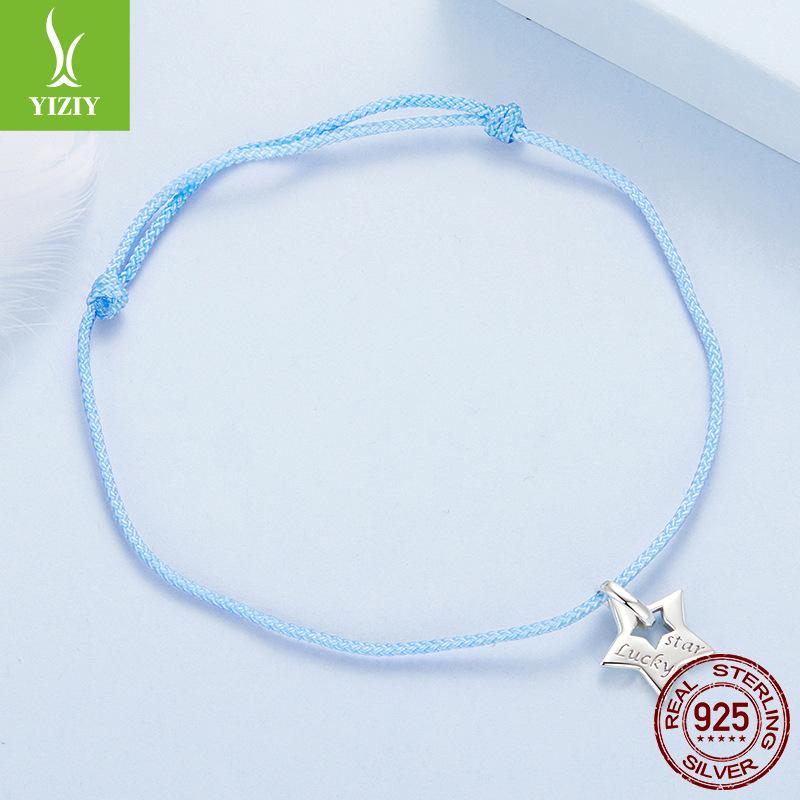 

Браслет из стерлингового серебра 925 пробы «Счастливая пятиконечная звезда», Синий регулируемый браслет-звезда, Ювелирное изделие