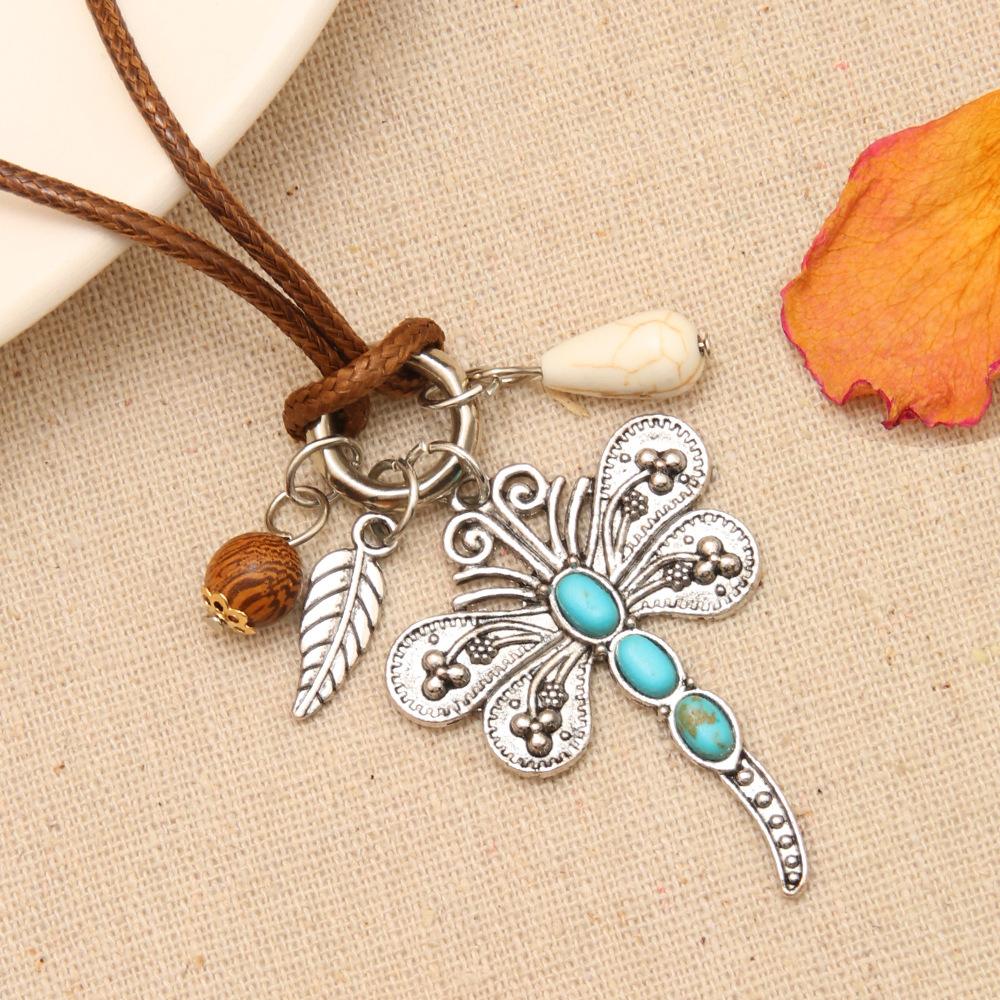 JMXD Minimalist Vintage Necklace with Turquoise Dragonfly Pendant and Shell Charm Trendy Statement Jewelry for Women
