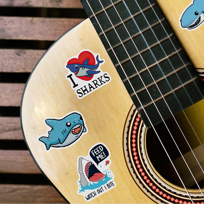 

50 шт. милые наклейки в виде акулы для граффити, гитары, чемодана, скейтборда, скрапбукинга
