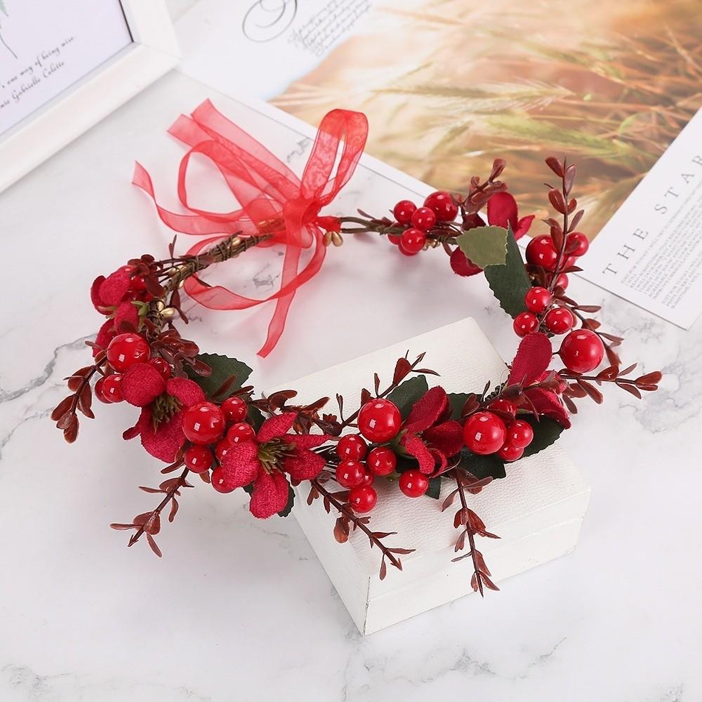 Wine Red Rose Flower Hairband Large Ribbon Wreath Headband Bridal Hair Accessory Bridesmaid
