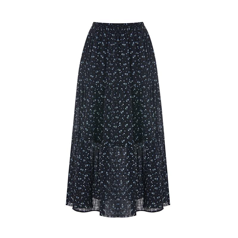 Sally Flower Pattern Chiffon Elastic Long Skirt_I6A-Csk028