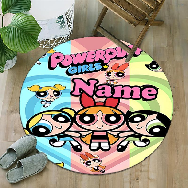 Customizable The Powerpuff Girls8 Round Non-Slip Carpet - Ideal for Garden, Picnic, Office, Perfect for Decoration, Suitable For All Seasons