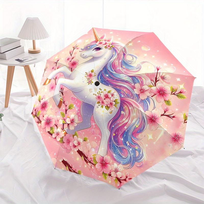Unicorn Fantasy Automatic Folding Umbrella 8 Ribs, Durable Iron Frame, Bright Color Pattern Compact Travel Umbrella, Suitable for Outdoor,