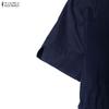 ZANZEA Women Casual Turn Down Collar Loose Short Sleeve Drawstring Dress