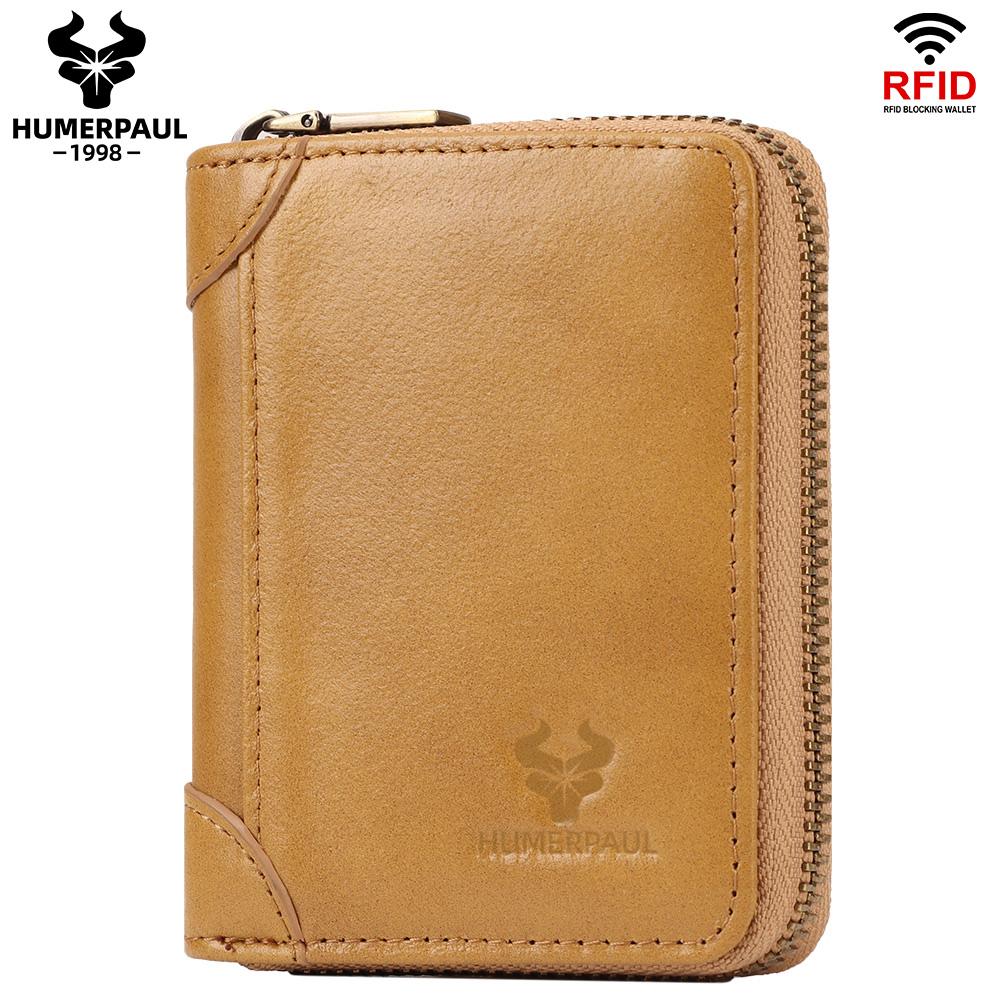 Humerpaul Ladies Wallet First Layer Cowhide Wallet Coin Purse RIFID Anti-theft Brush Organ Wallet Zipper Opening