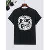 European Size Men's Casual Summer Jesus Is King Graphic Print T-Shirt, Crew Neck, Short Sleeve, Machine Washable