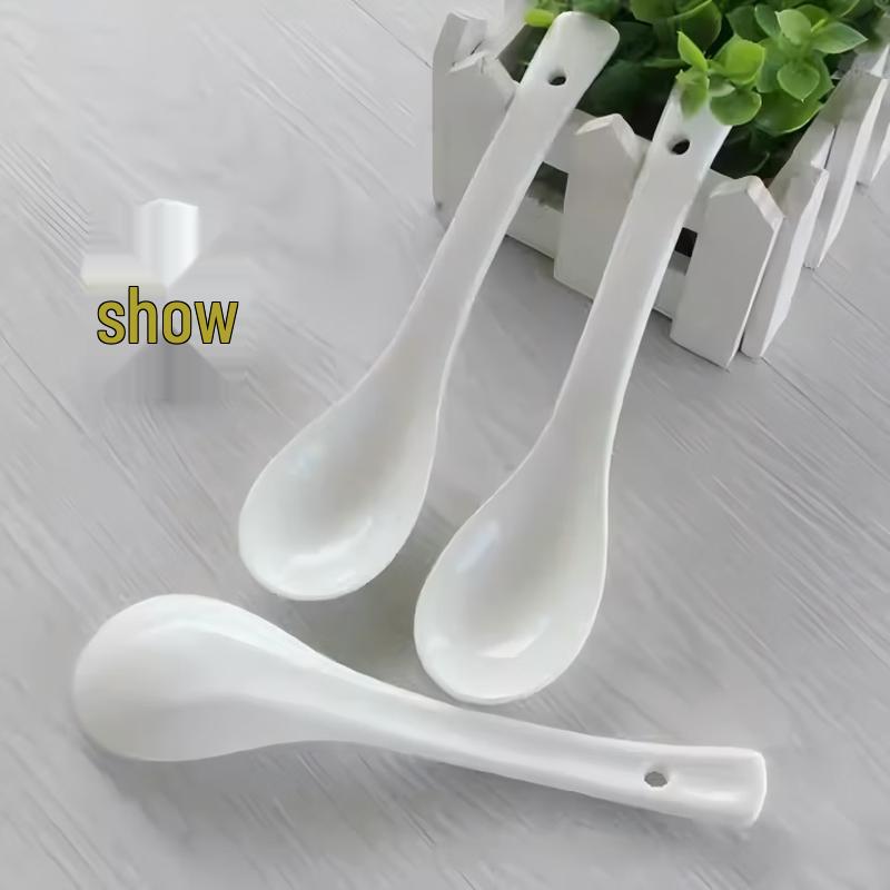 Miaoyue Pure White Ceramic Straight Handle Spoons