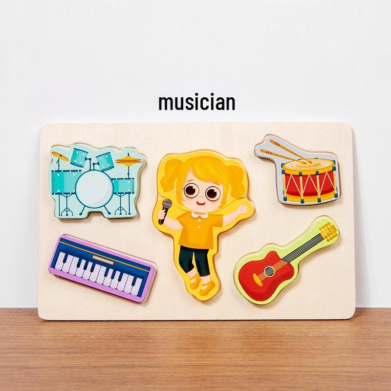 3D Geometric Character Profession Wooden Puzzle: Interactive Educational Cognitive Toy for Early Learning