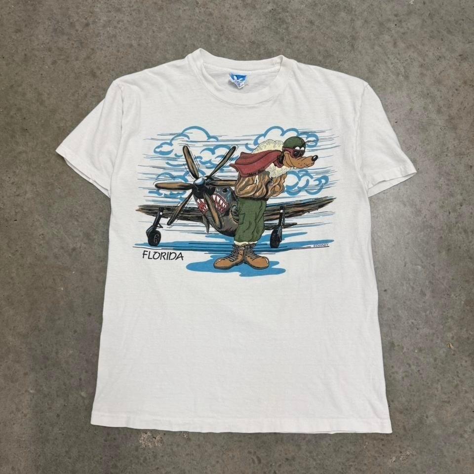 Vintage 80s Goofy Disney Character Fashions Airplane White Mens Medium Unisex T-Shirt XXXXL