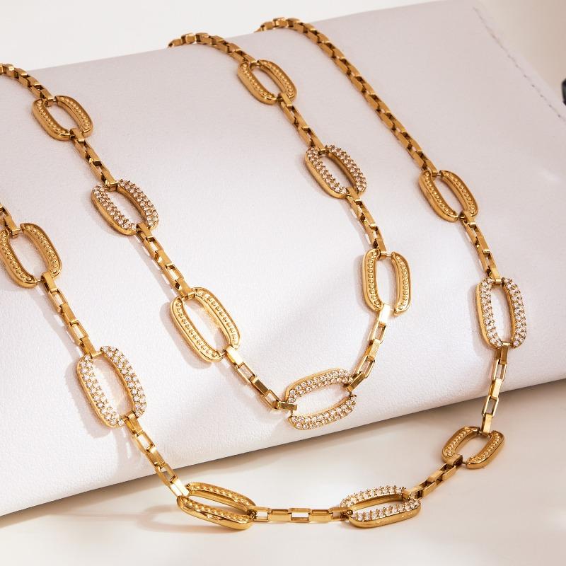 Mili High-quality Rectangular Full Diamond Zircon Handmade Assembled Earrings, Bracelet, and Choker Necklace - 18k Gold Plated Jewelry