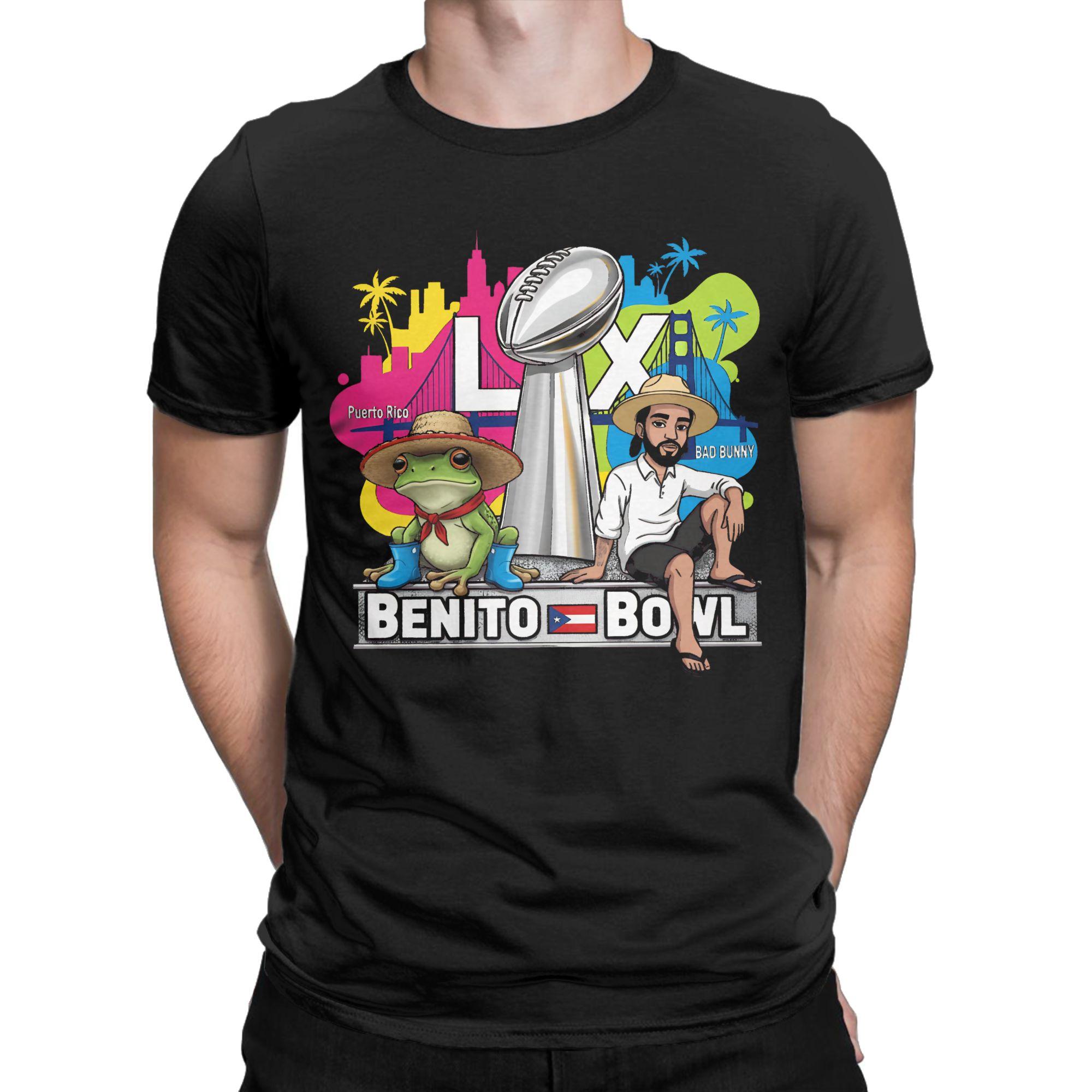 Benito Bowl Puerto Rican Bad Bunny halftime show 2026 Graphic Printing T Shirts Men Women 100% Cotton Tee Shirt Clothing S