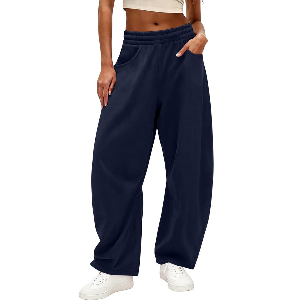 Women's Elastic Waist Sweatpants with Pockets Color Loose Fit Casual Joggers