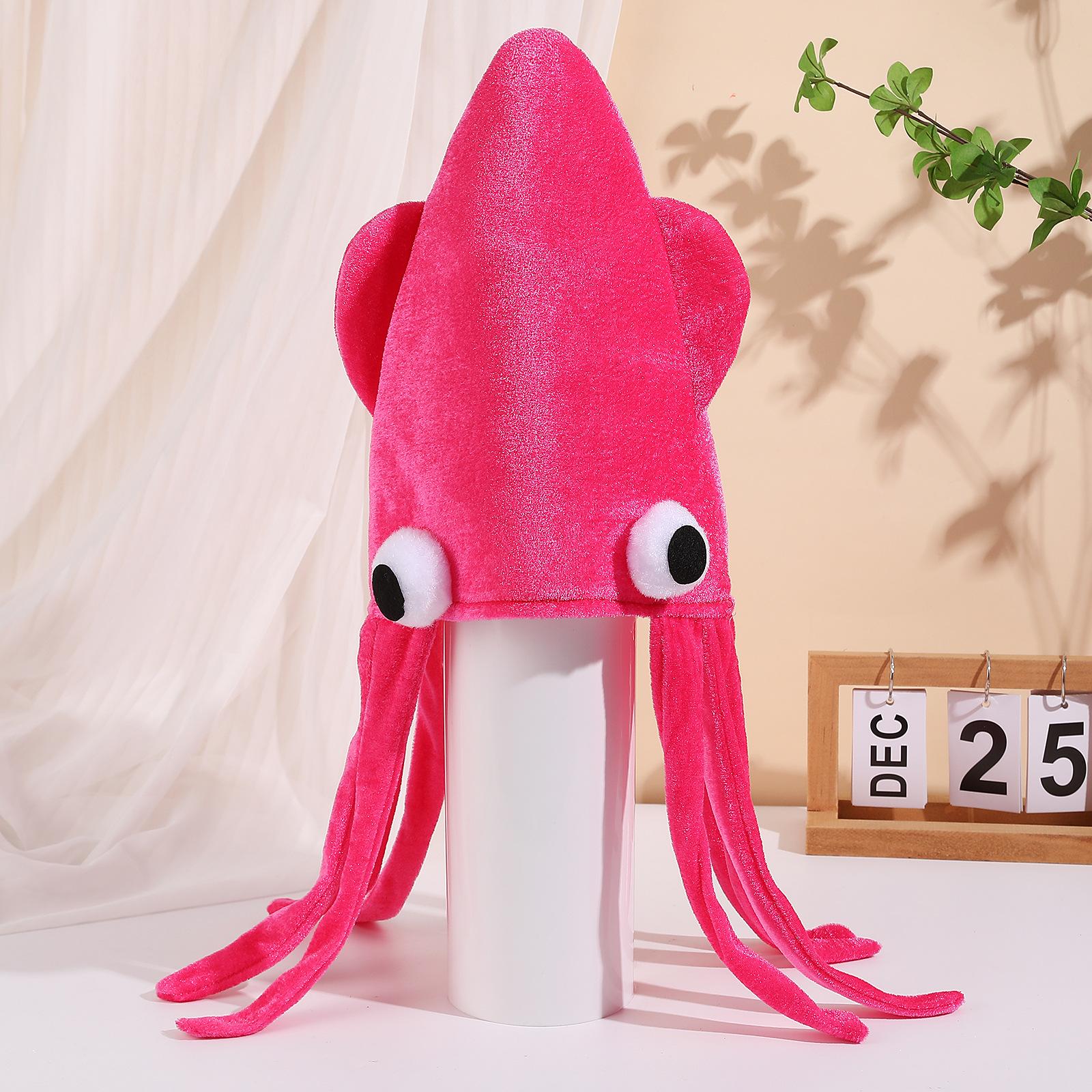 Novelty Velvet Octopus Squid Hat Funny Adult Costume Headwear Halloween Masquerade Party Cosplay Performance Dress Up Prop