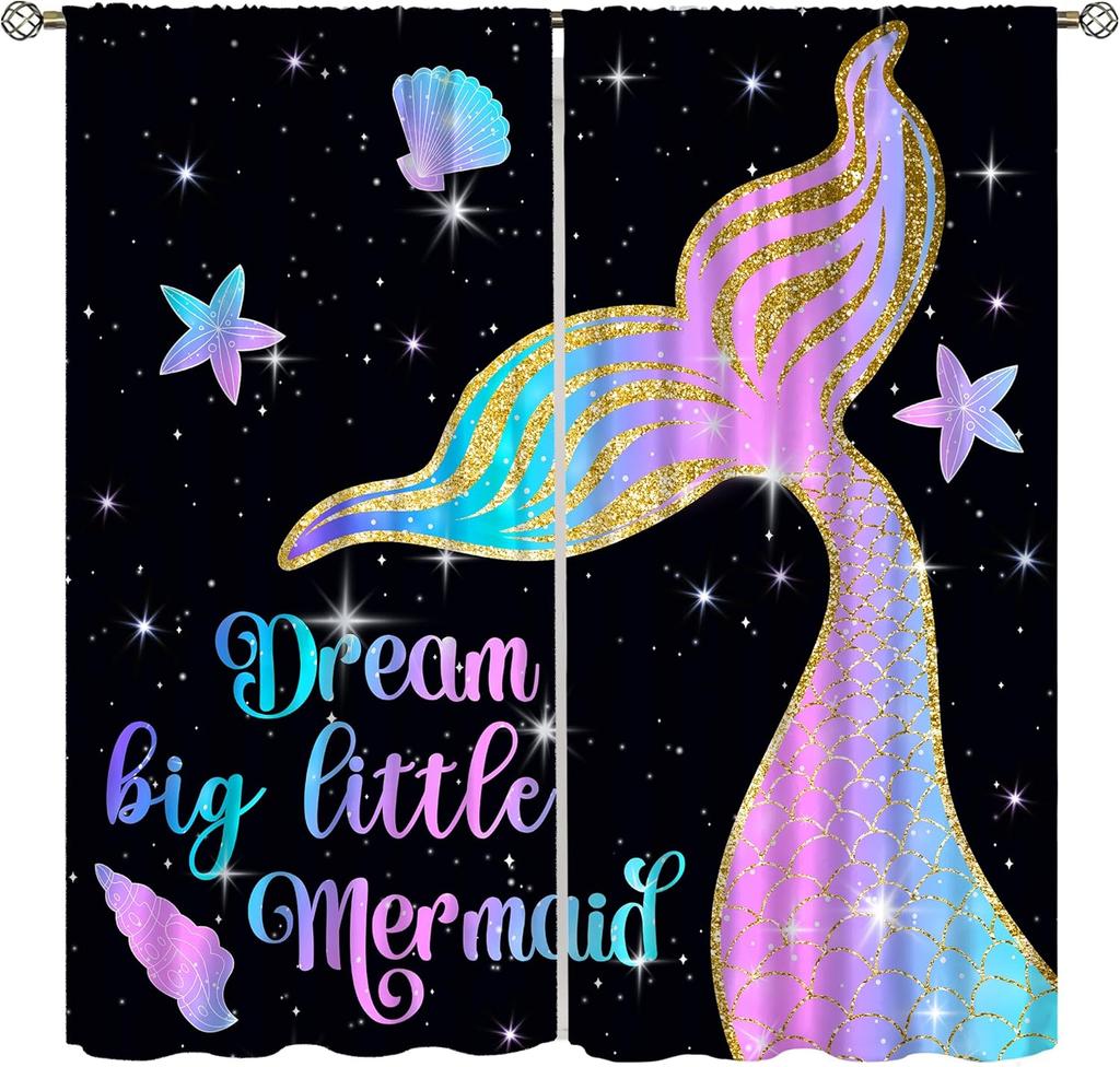 Purple Unicorn Curtains Girls Fantasy Mystery Fairytale Clouds Stars Magic Unicorns Window Drapes Kids Nursery Made Of Polyester