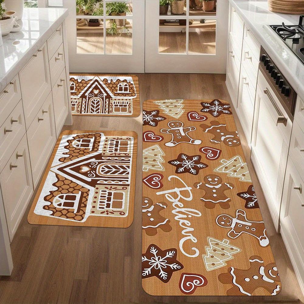 VIKAMA Christmas Gingerbread Man Floor Mat Kitchen Rug Non-Slip Door Mat Rug For Bedroom Carpet For Live Room Bathroom Mat Home
