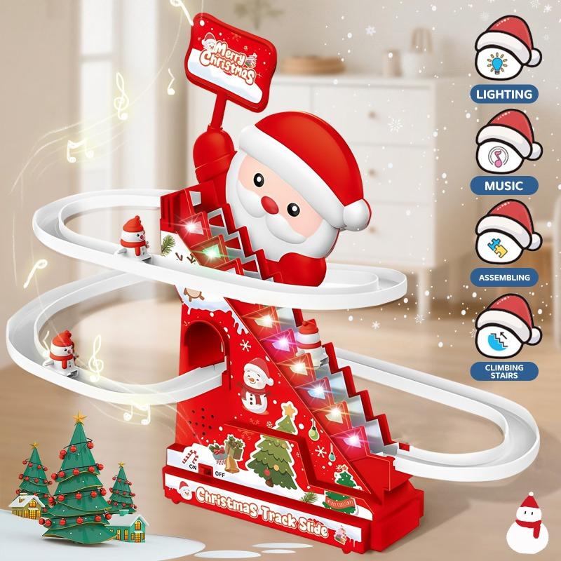 Kids Christma Toy Stair Climbing Track Car Santa Claus Toy Set Slide Track with Music Light Party Favors New Year Gifts