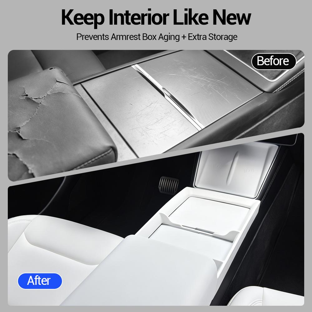 1/4Set For Tesla Model 3 Y YL Highland Juniper Armrest Pad Anti-fouling Case Center Organizer Console Box Cover Car Accessories