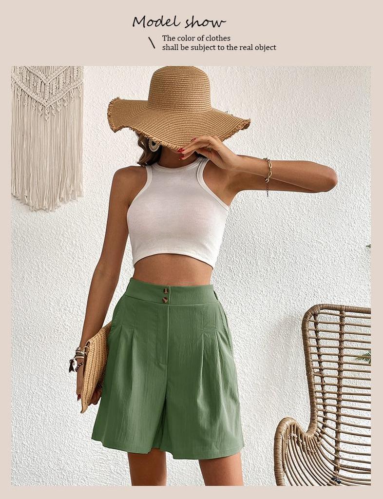 2025 Summer Elegant European & American High-Waisted Wide-Leg Women's Shorts