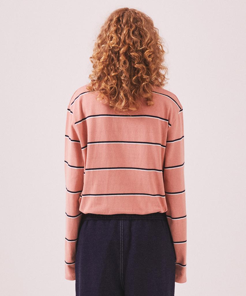 Minasu Mns Striped Cotton Collar T Shirt_Pink
