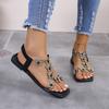 Large Size Elastic Band Rhinestone Flat Sandals Women's Butterfly I-shaped Beach Sandals