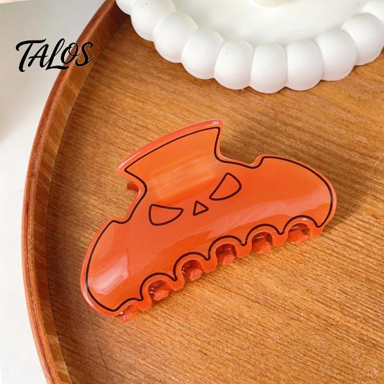 High Elasticity Spring Hair Claw, Translucent Jelly Texture Shark Hair Clip, Pumpkin-Bat Halloween Design Back Head Hair Claw for Daily Wear