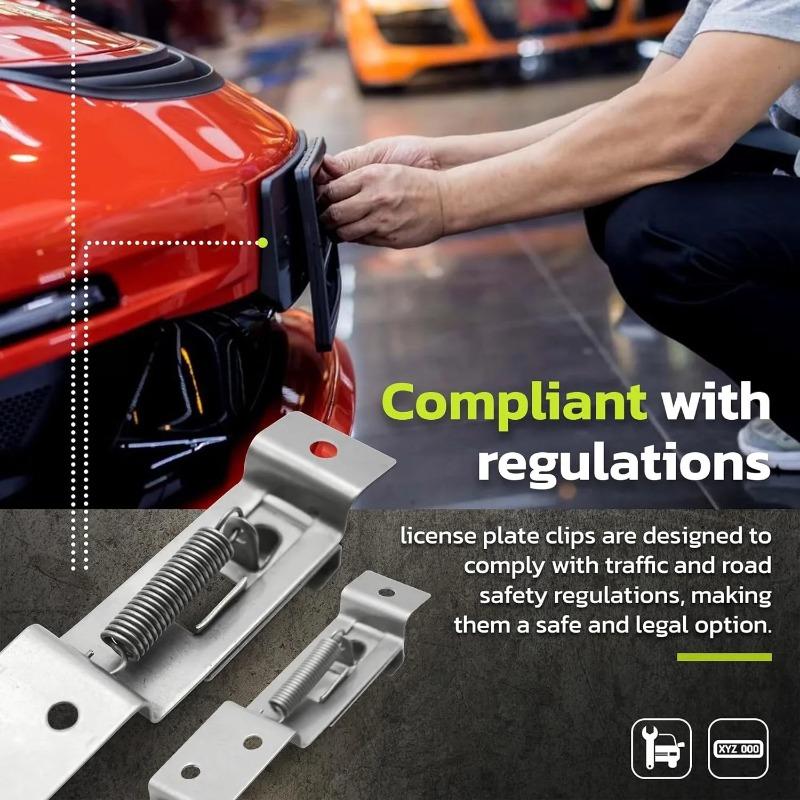 2/4/6PCS Rectangular Car License Plate Spring Loaded Stainless Steel Bracket Cars Frame Holder Clamps Trailer Number Plate Clips