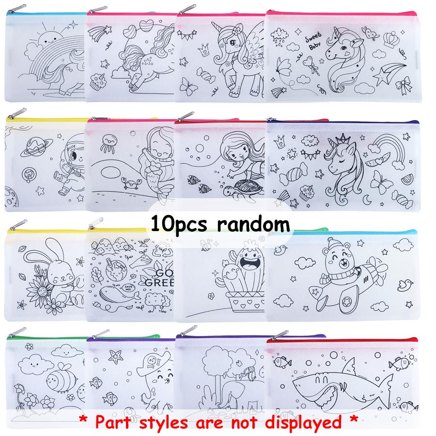 5/10pcs 21cm Non-woven Cartoon Pen Bag Line Pattern Stationery Storage Bag Lightweight Large Pencil Case School Office Supplies
