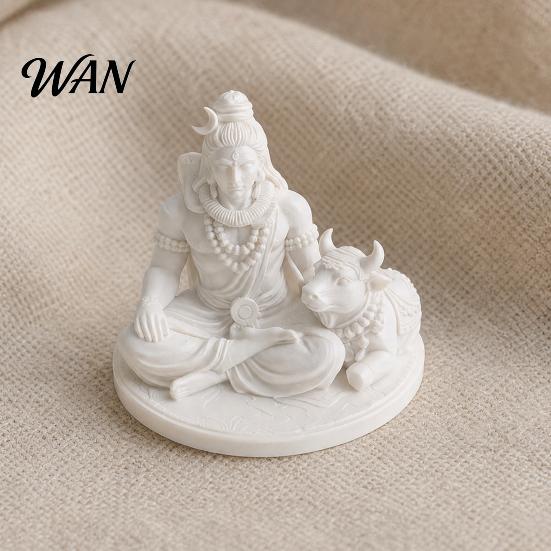 Spiritual Home Ornament 3D Printed Sacred Shiva Statue with Nandi Bull, Miniature Desktop Meditation Cow Figure Decor, Gift for Yoga Practitioners