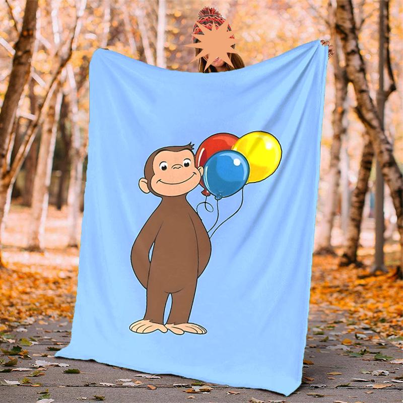 Curious George Flannel Blanket Soft Warm All-Season Throw, Design for Camping, Car Travel, Hiking Sofa, Bed, Office Perfect Gift for Parties