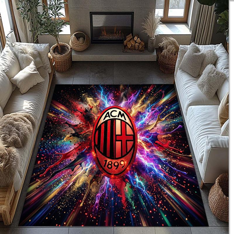 Tappeto in Flanella Stampato AC Milan Antiscivolo Morbido Poliestere Tappeto per Pavimento Tappetino Decorativo da Interno per Camera da Letto Soggiorno Divano Sala Giochi Decorazione Casa