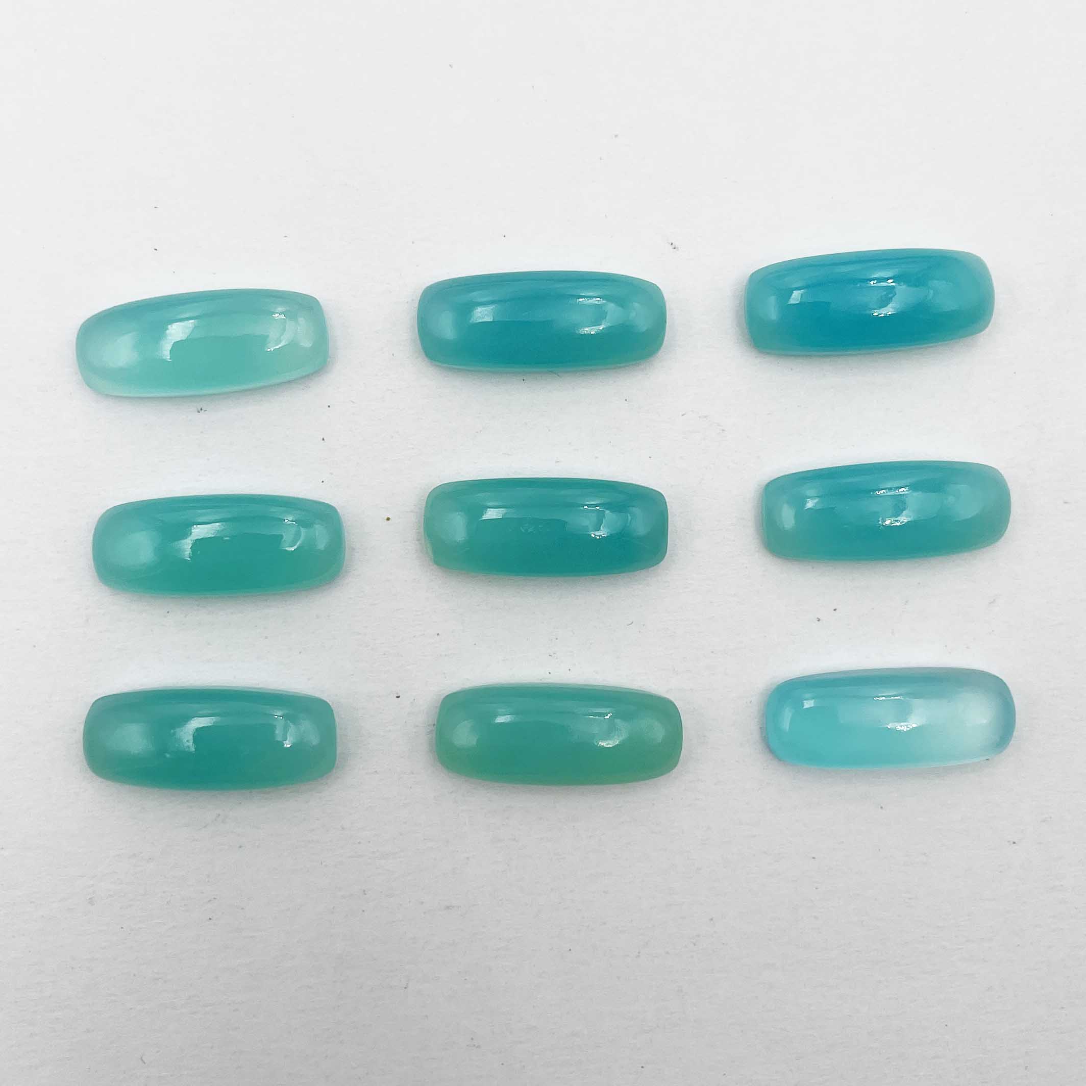 Natural Aqua Chalcedony Cushion Cabochon Loose Gemstone Lot 9 Pcs 8*20 MM 67 CT For Jewelry Making S синий