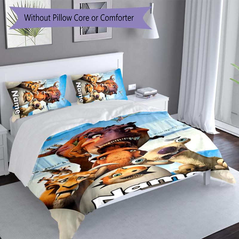 Set de 3 Piezas con Nombre Personalizado La Edad de Hielo El Amanecer de los Dinosaurios, Incluye 1 Funda Nórdica y 2 Fundas de Almohada, Decoración de Dormitorio para Todas las Estaciones