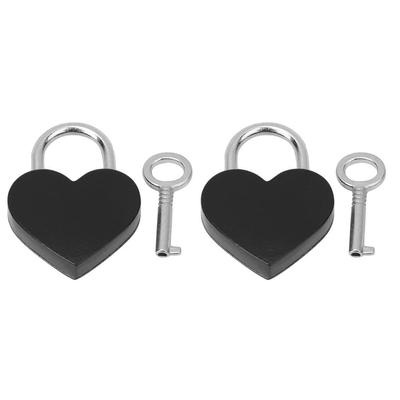 2 Set Lucchetto a Forma di Cuore Metallico Colorato Squisito Forniture per Artigianato Domestico con Chiavi 30x39mmNero