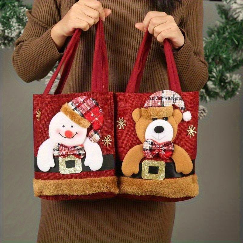 4pcs Festive Christmas Gift Doll Bags - Red&Golden Knitted Storage Treats with Santa, Snowman,Deer Designs,Christmas Accessories
