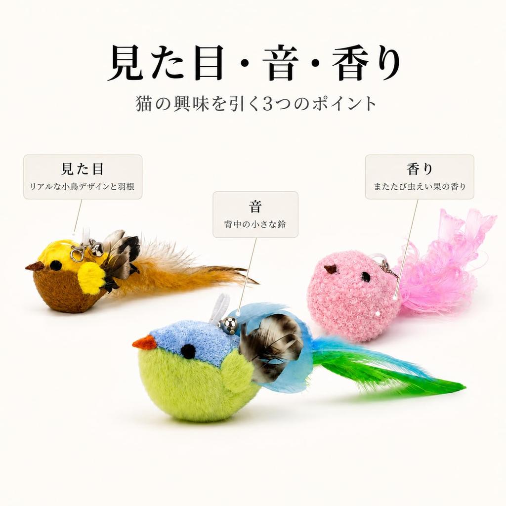 ZAYLUMO Cat Toy Set of 3 Small Birds with Catnip Gall Replacement Feathers and Bells Included Powder,