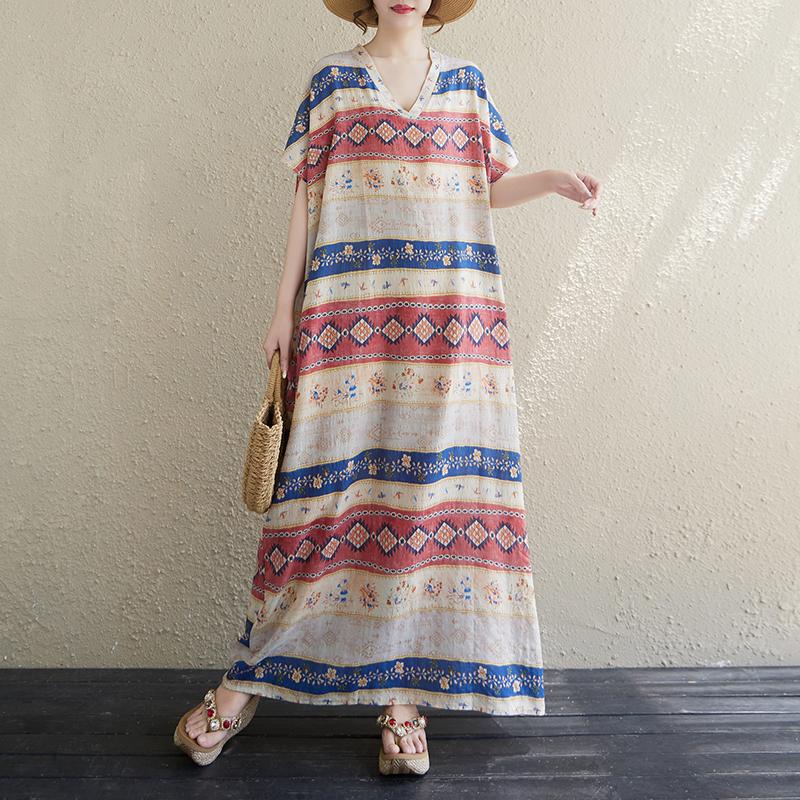 Dimanaf Abito Estivo Taglie Forti 2025 Basic Donna Casual Largo Vintage Nuovo Lungo Oversize Fiori Abito Maxi