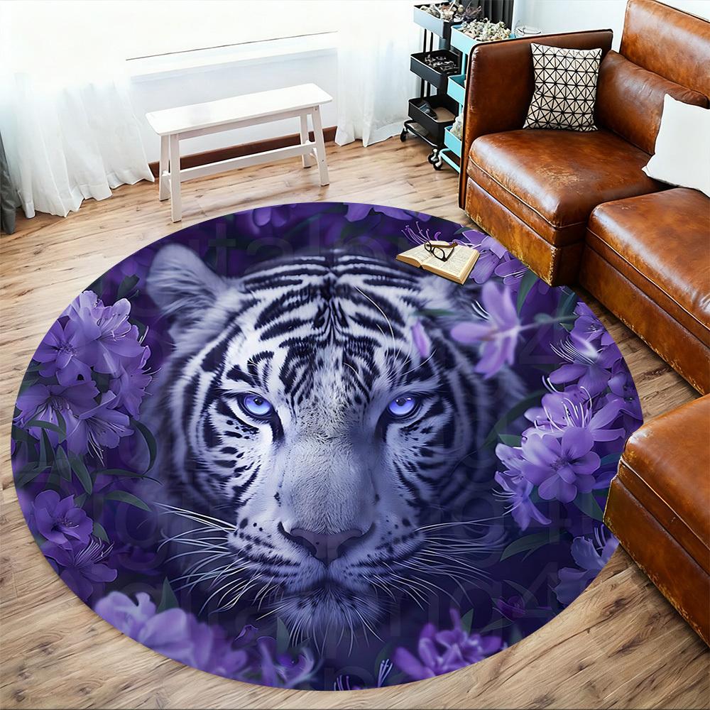 1pc tiger purple Round Chair mat Area Rug - Non-Slip, Floor Mat for Office, Bedroom, and Indoor Decor -1002272