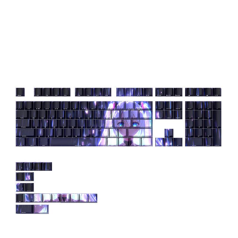Anime-Themed PBT Dye-Sublimation Keycaps Set with Side Engraved Translucent Design