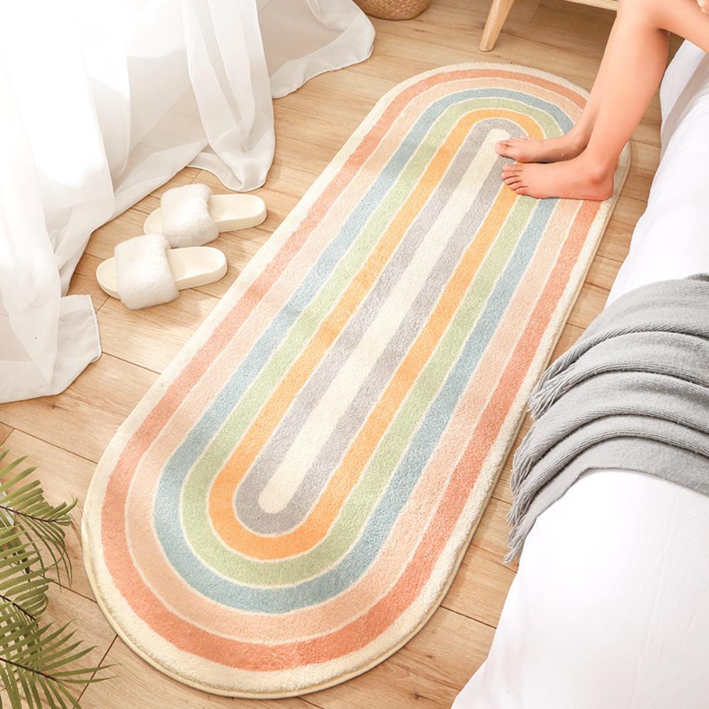 Imitation Cashmere Cartoon Pattern Bedside Carpet Plush Doormat Oval Bedroom Rug  Sofa Area