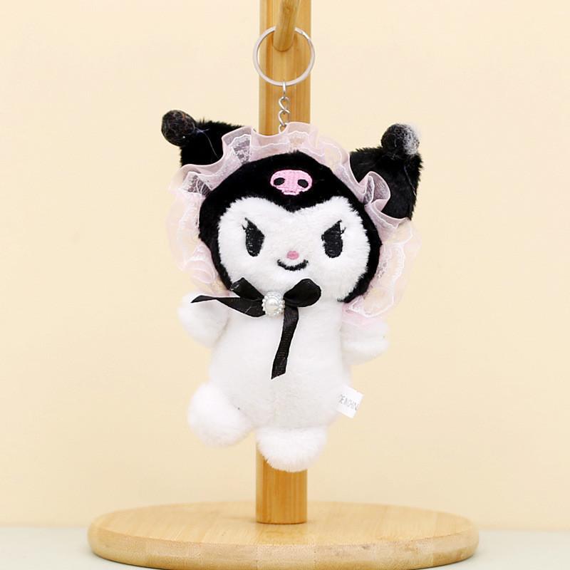 Cute Sanrio Kuromi Plush Toy Keychain Adorable Short Plush Stuffed Doll 12cm