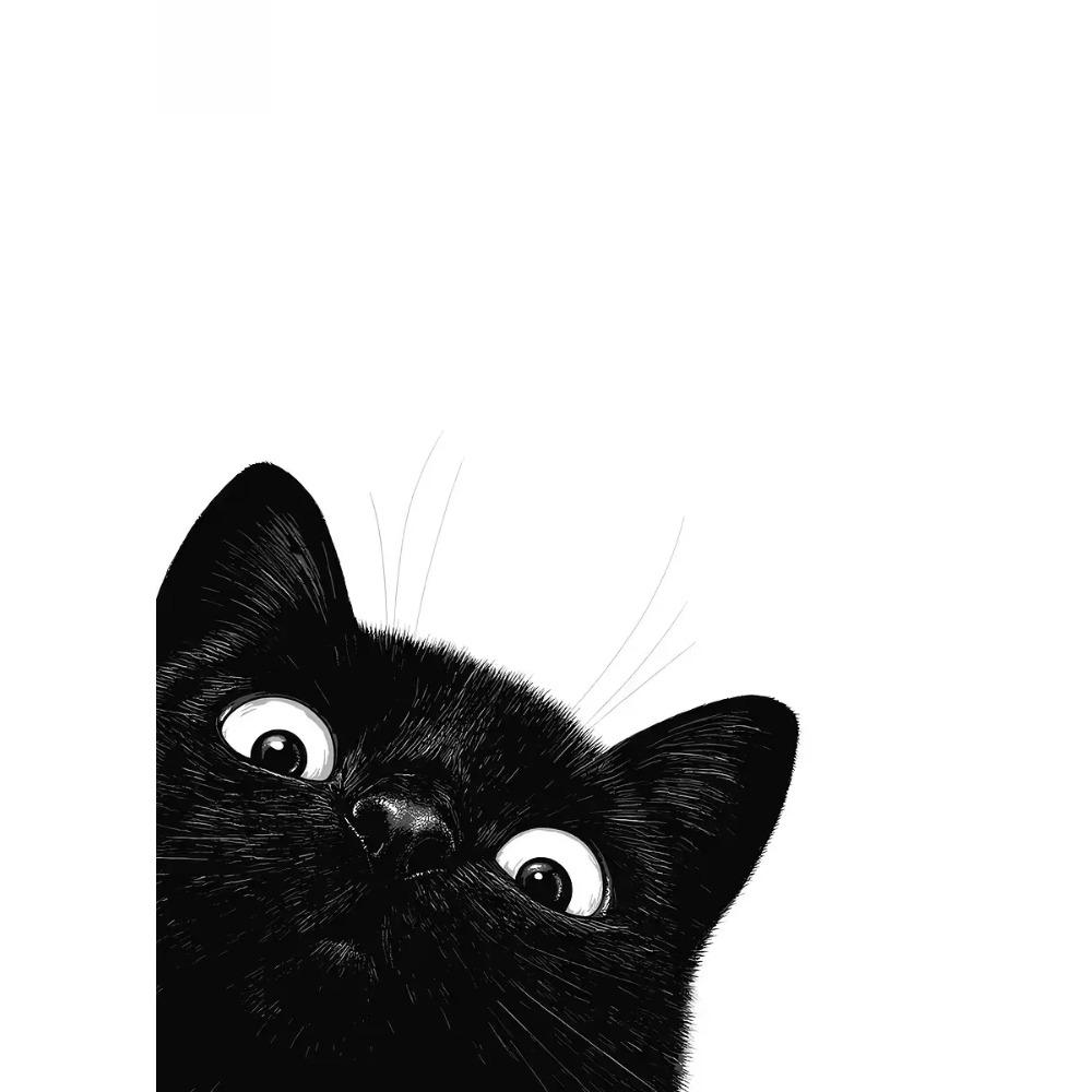 Cute Peeking Black Cat Funny Cat Face Modern Poster and Prints Canvas Printing Minimalist Wall Art Picture for Living Room Decor